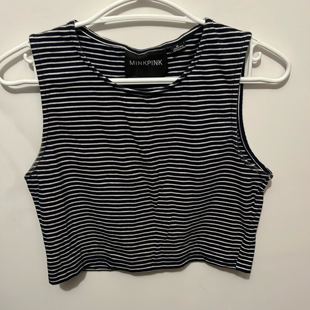 MINKPINK Black and White Striped Cropped Tank Top